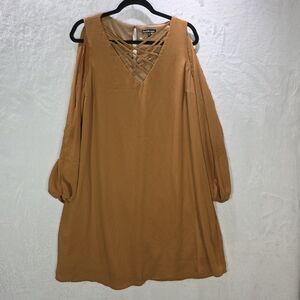 Charlotte Russe Mustard Cold-Shoulder Crisscross Long Sleeve Dress Sz 1X